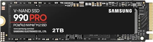Samsung 990 PRO NVMe M.2 SSD, 2 TB, PCIe 4.0, 7.450 MB/s Lesen, 6.900 MB/s Schreiben, Interne SSD, Interne SSD für Gaming und Videobearbeitung, Schwarz, MZ-V9P2T0BW